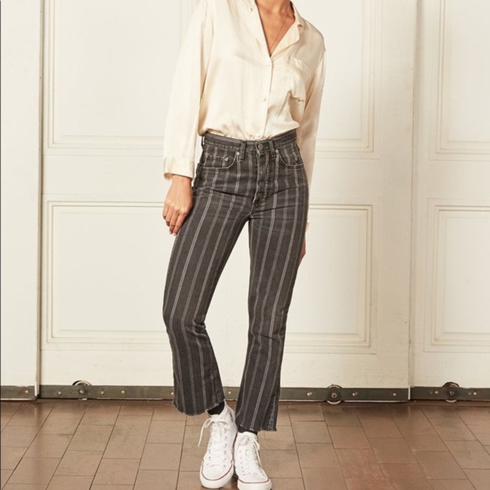 Boyish High-Rise Pinstripe Jeans in Charcoal